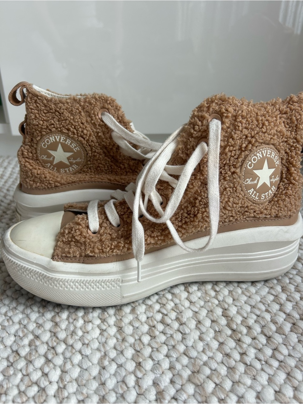 Converse Women’s Cream Sherpa Platform High-Top Sneakers - Picture 4 of 5